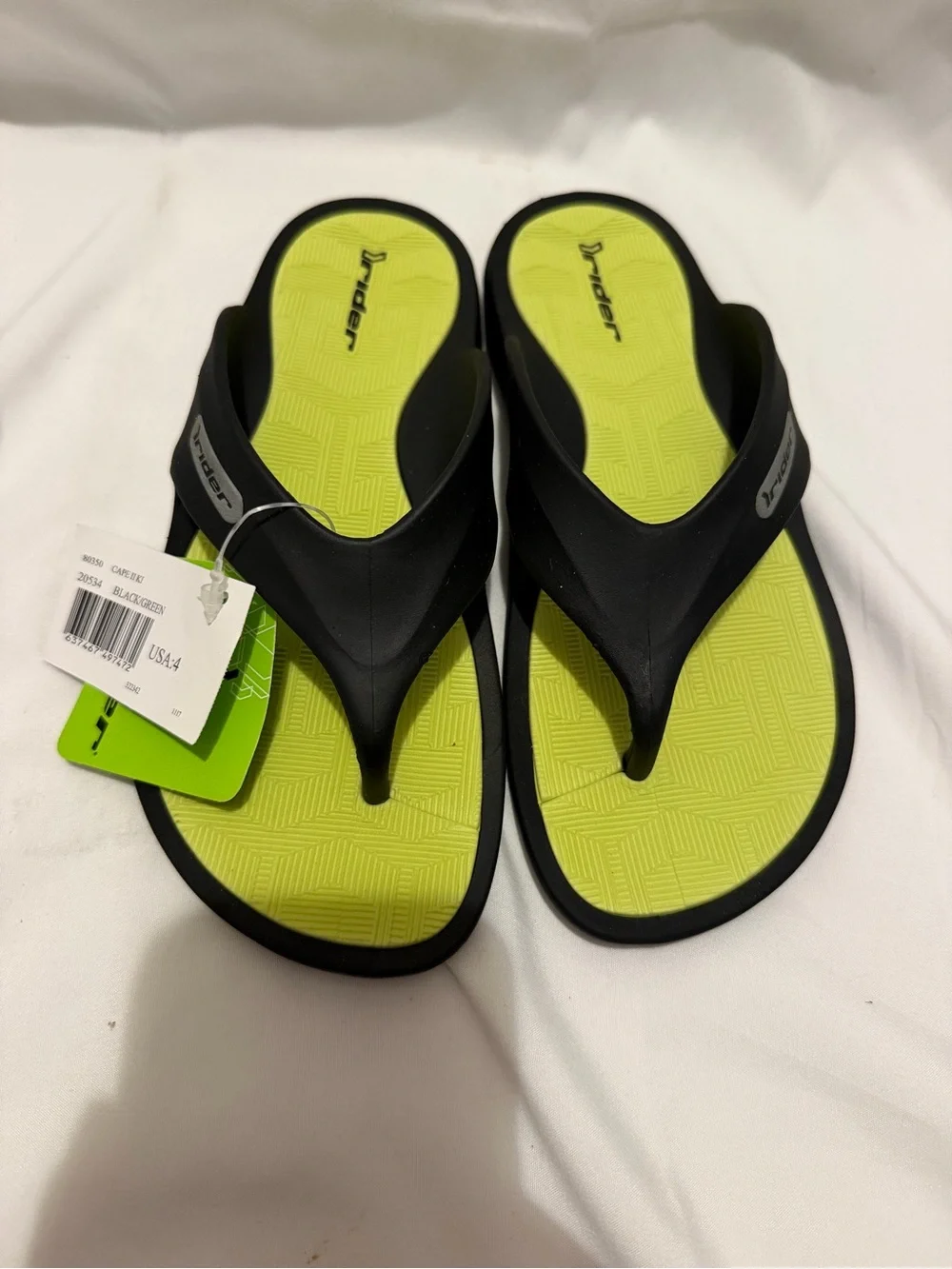 Rider Cape II KI Kids Flip Flops Size 4 Youth Black Green NWT